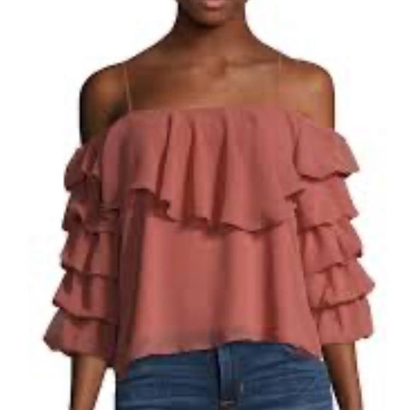 Lucca Couture Tops - WOMEN'S TIERED RUFFLE SLEEVE TOP - PINK, SIZE XS